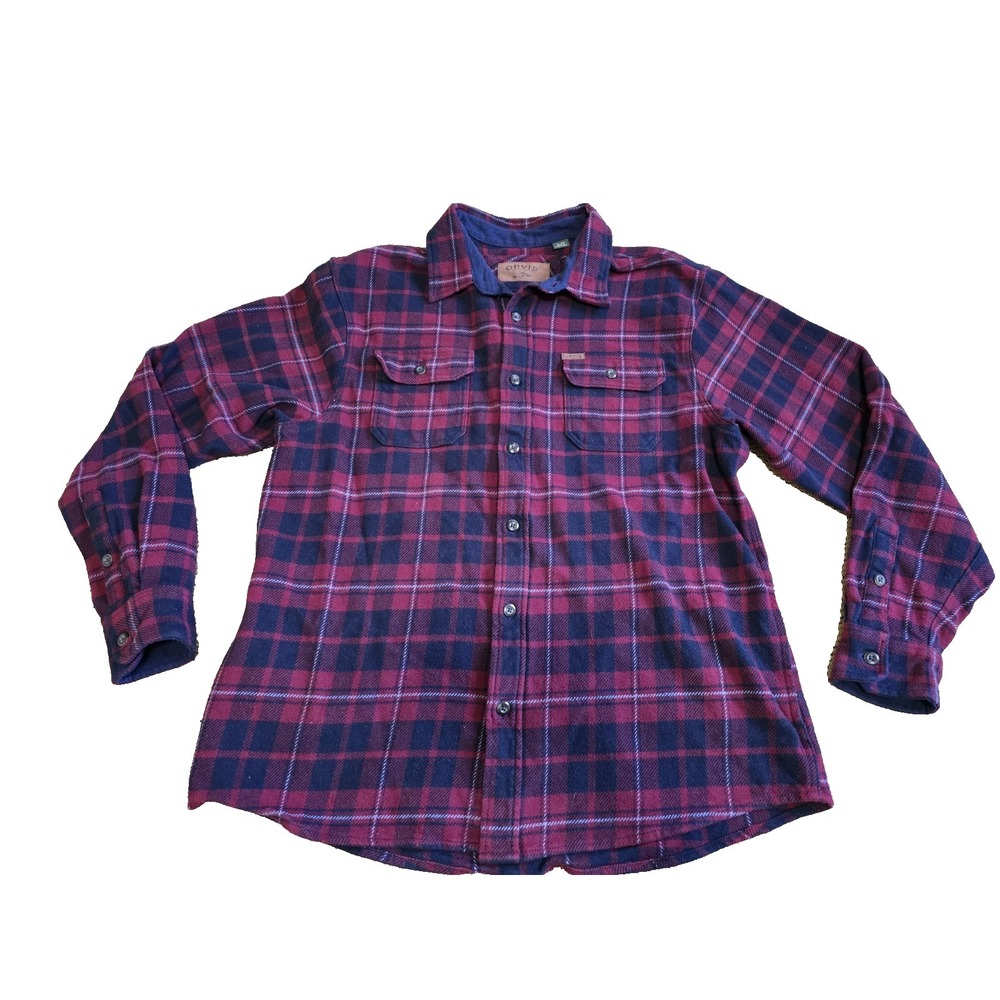 Orvis Mens Flannel Button Down Shirt Size XL with Hand Pockets‎ Red Plaid Cotton